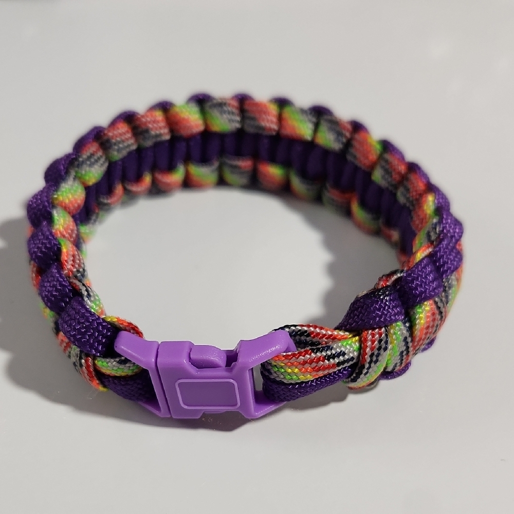 Colorful Parachord Survival Braided Bracelet with Purple Clasp